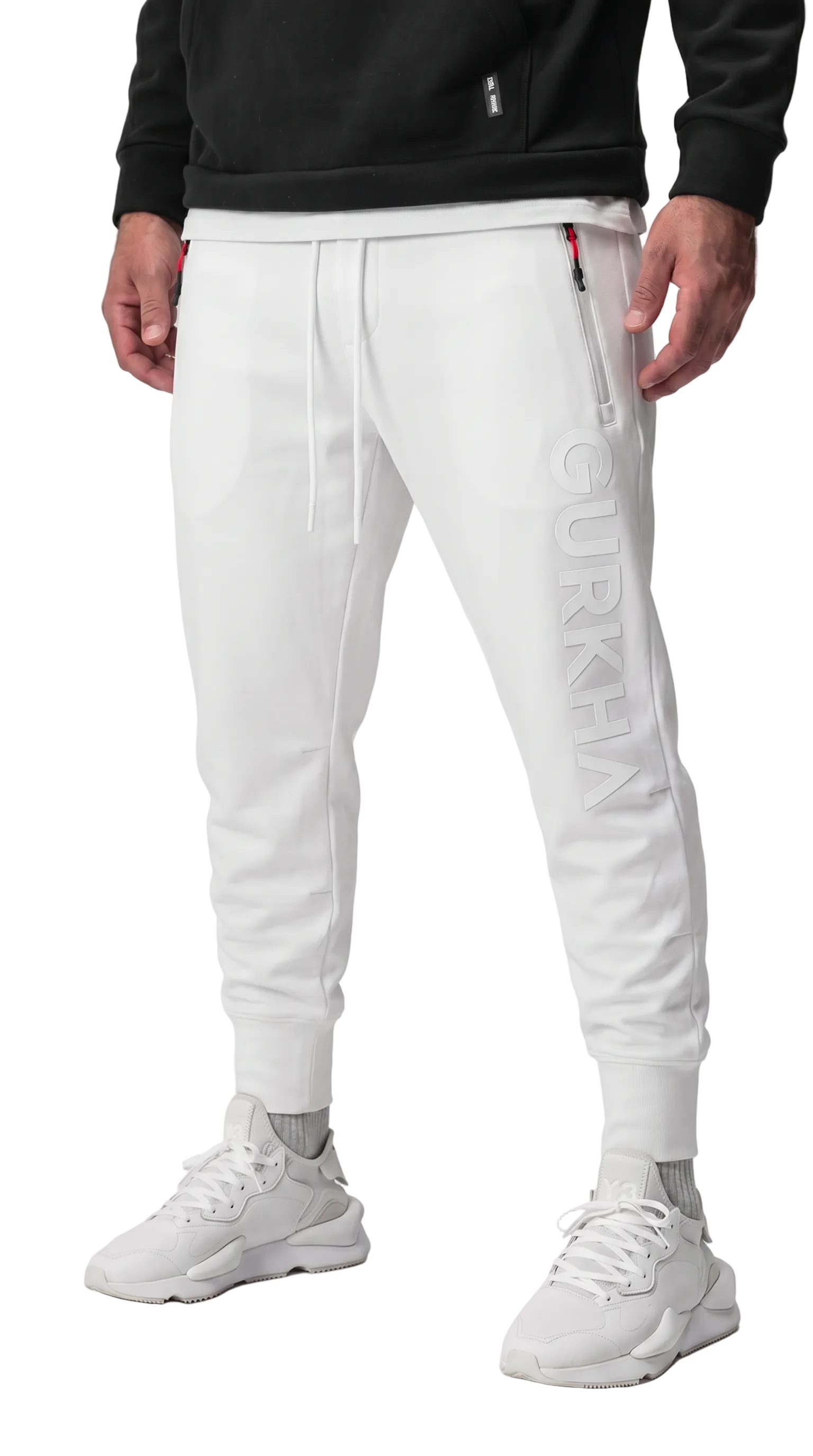 Being Gurkha Division High Rib Joggers in white — Nepalese Gurkha heritage streetwear bottoms Australia