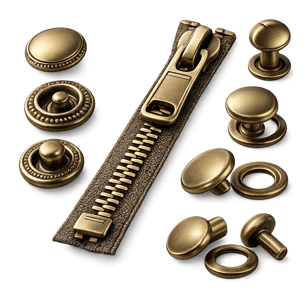 Signature branded antique brass hardware
